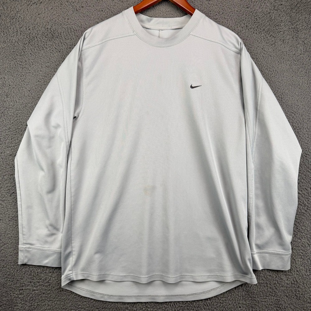 Nike Mens‎ Long Sleeve Performance Training Shirt Gray Crew Neck Small Swoosh